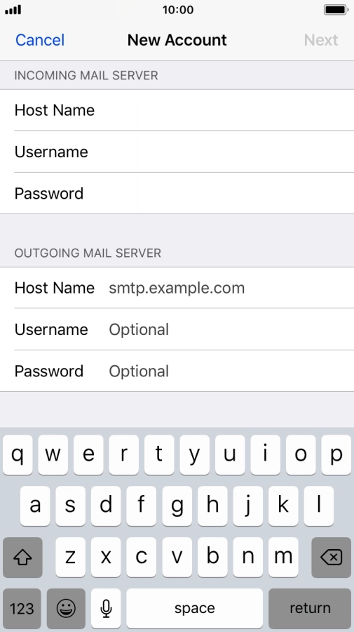 Press Host Name and key in the name of your email provider's outgoing server.