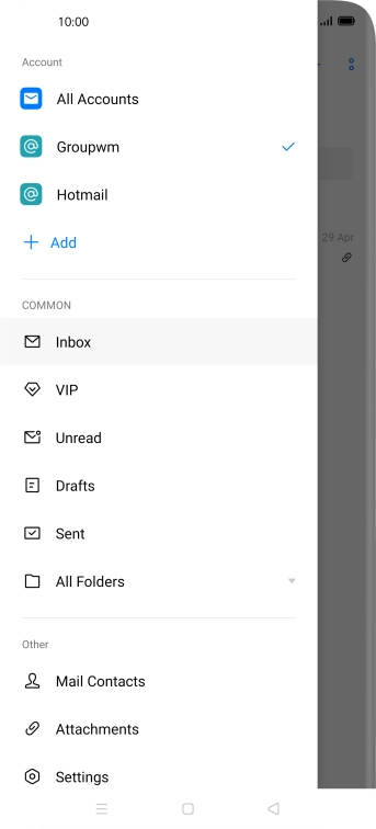 Press the required email account.