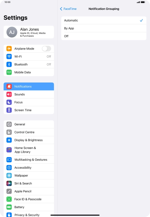 Press the required setting.