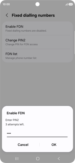 Key in your PIN2 and press OK. The default PIN2 is 0000.