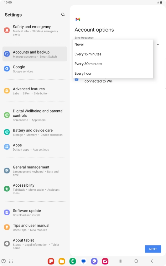 Press the required setting.