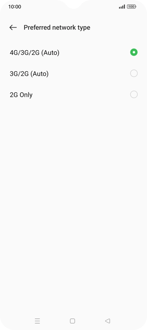 Press the required network mode.