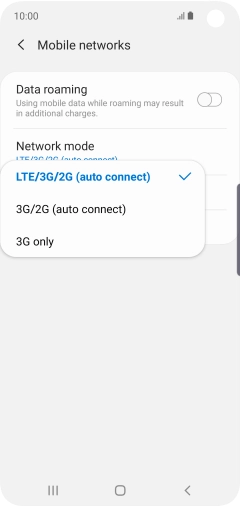 Press the required network mode.