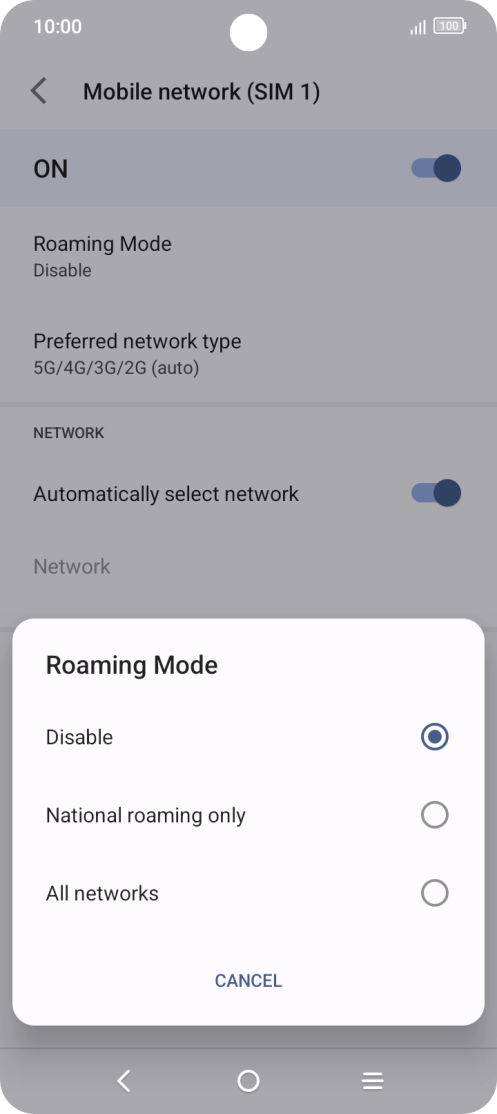 Press the required setting to turn the function on or off.