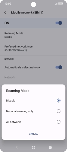 Press the required setting to turn the function on or off.