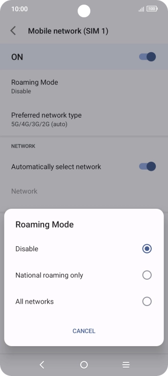 Press the required setting to turn the function on or off.