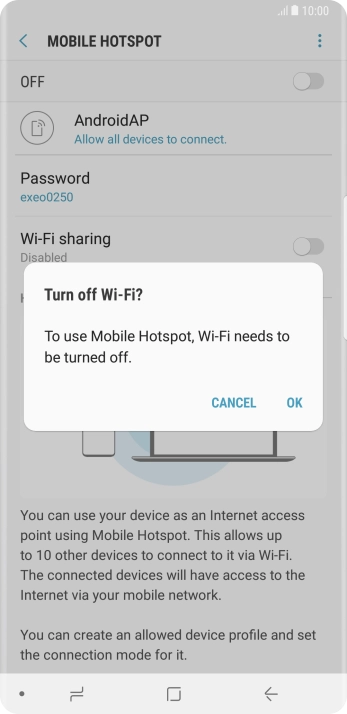 If Wi-Fi is turned on, press OK.