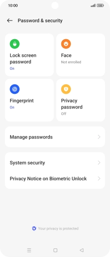 Press Lock screen password and key in the additional phone lock code you created earlier.