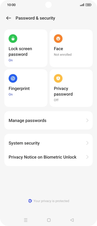 Press Lock screen password and key in the additional phone lock code you created earlier.