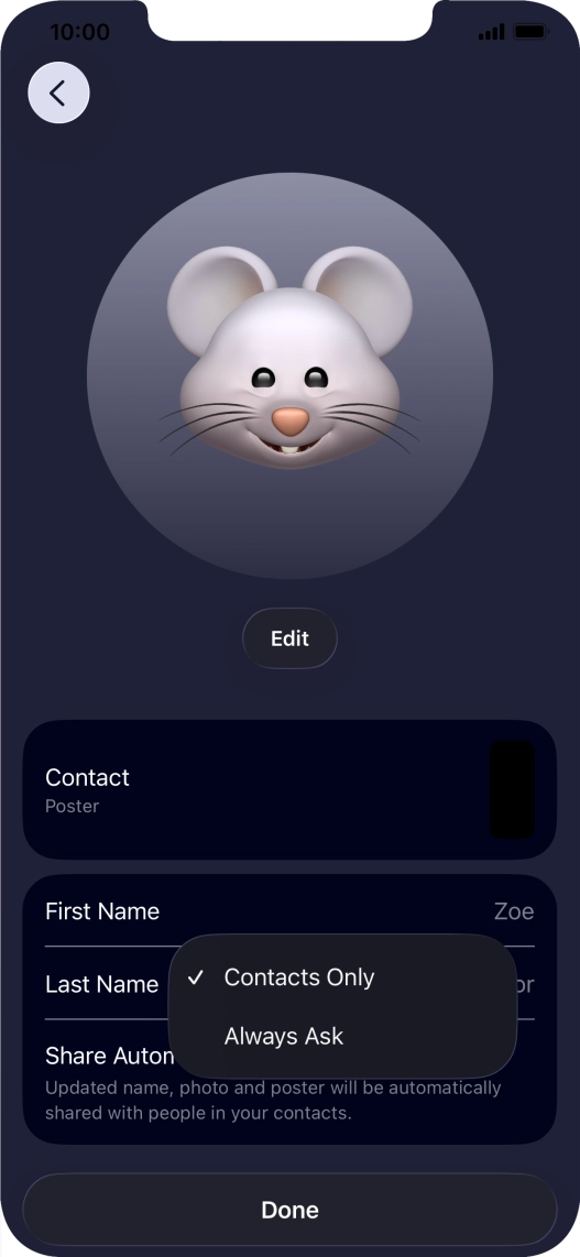 Press the required setting.
