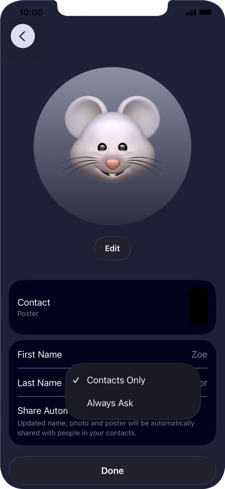 Press the required setting.