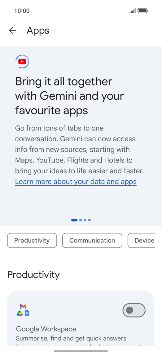 Press the indicator next to the required extension to turn on the function.