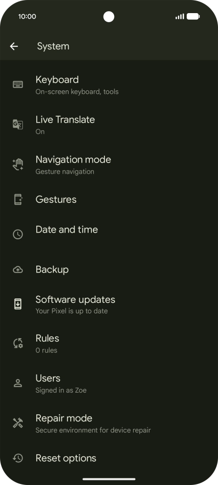 Press Reset options.
