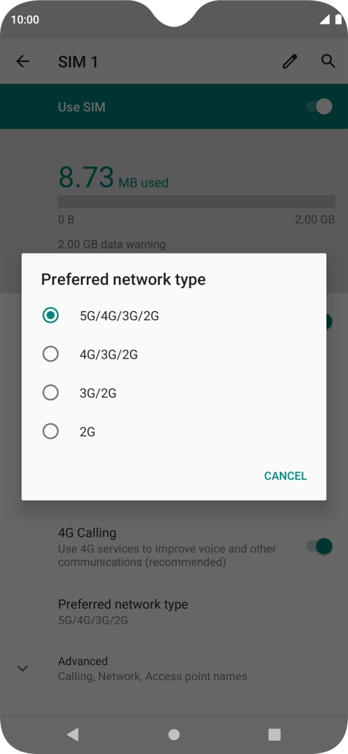 Press the required network mode.