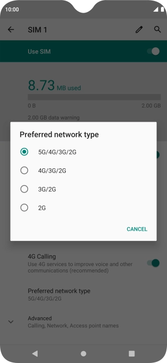 Press the required network mode.
