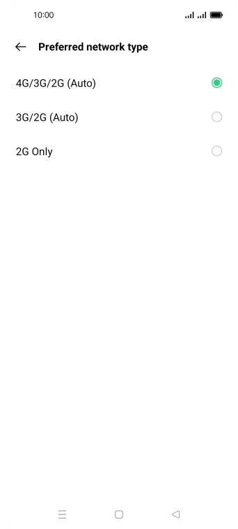Press the required network mode.