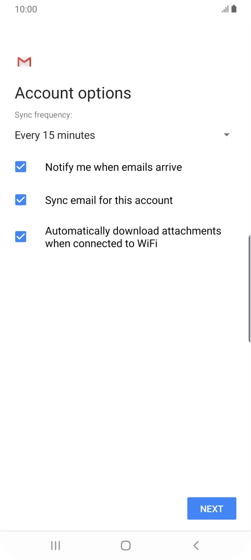 If this screen is displayed, you email account has been recognised and set up automatically. Follow the instructions on the screen to key in more information and finish setting up your phone.