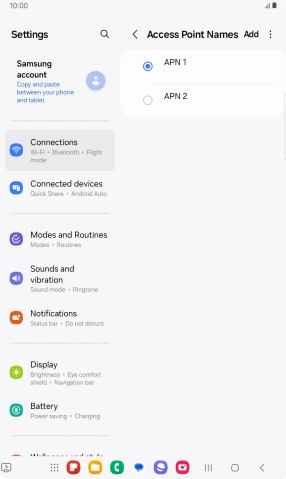 Press the field next to the data connection to activate it.