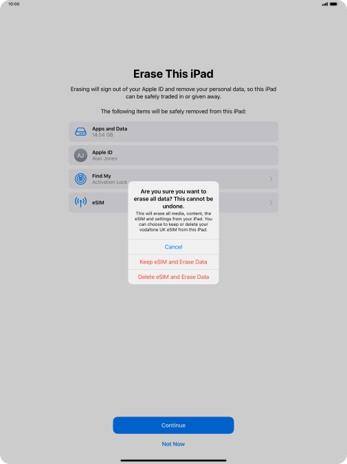 Press the required setting.