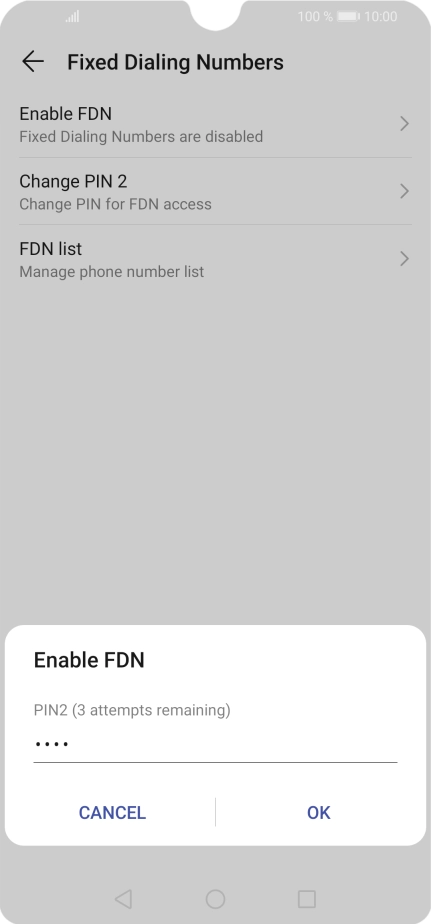 Key in your PIN2 and press OK. The default PIN2 is 0000.