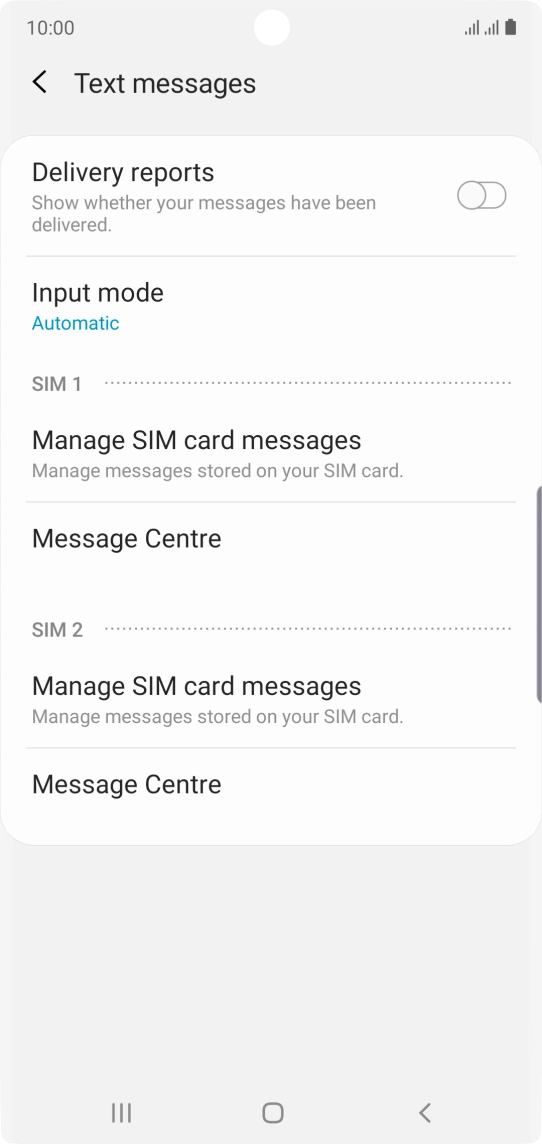 Press Message Centre below the required SIM.