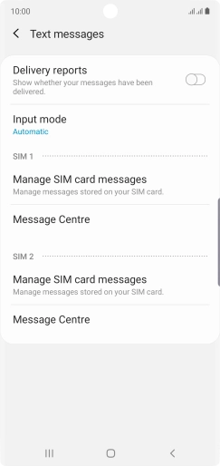 Press Message Centre below the required SIM.