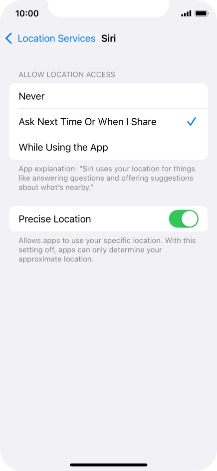 Press the required setting to turn the function on or off.