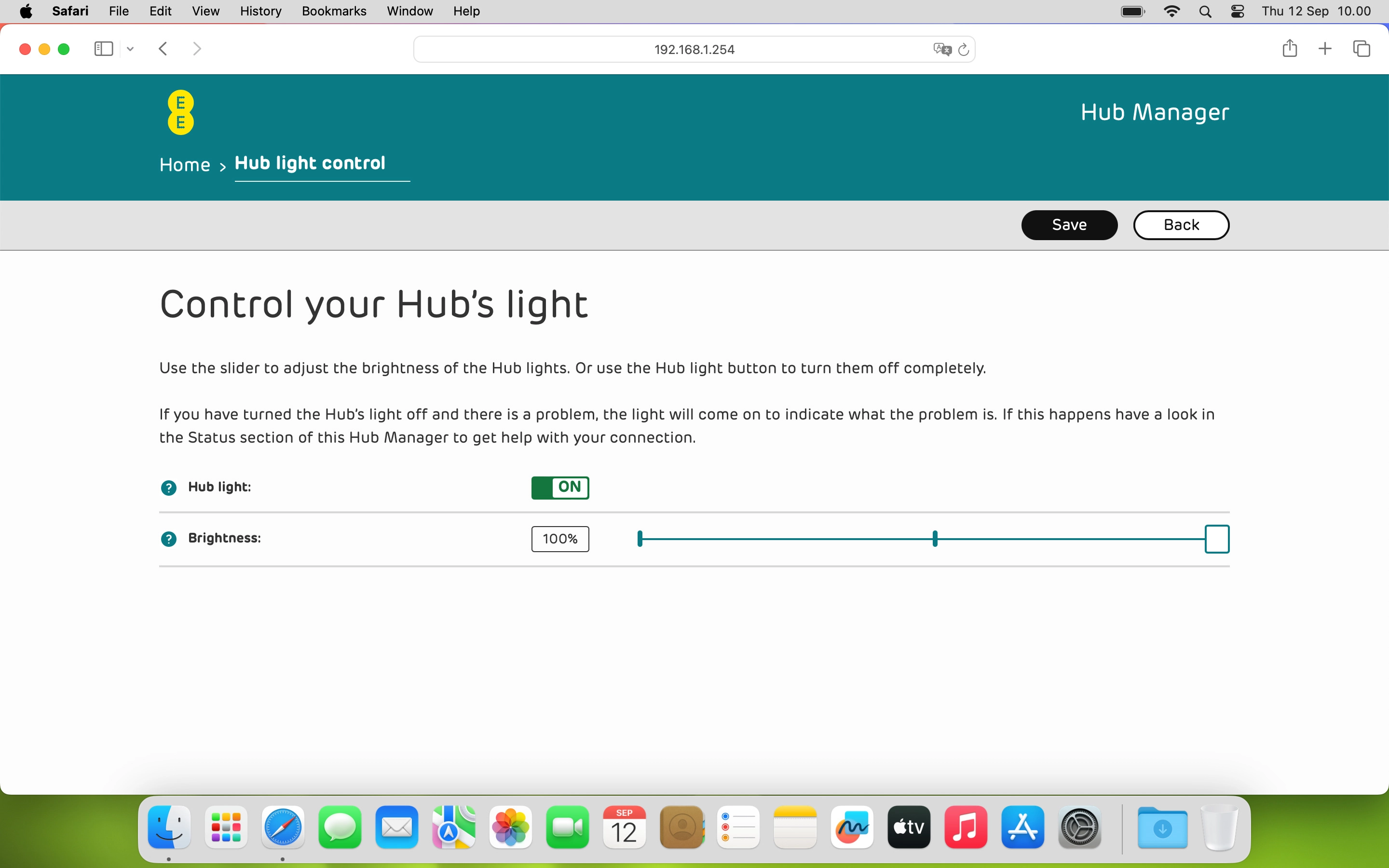 In Hub light control, you can select settings for your router's info LED.