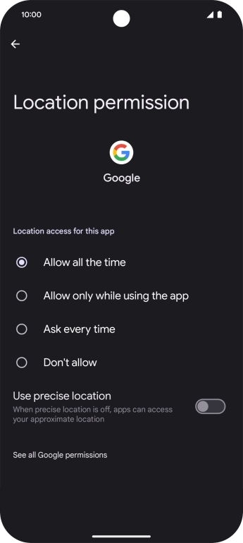 Press the required setting.