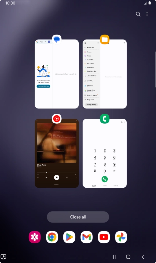 To end one running application, slide your finger upwards on the required application.