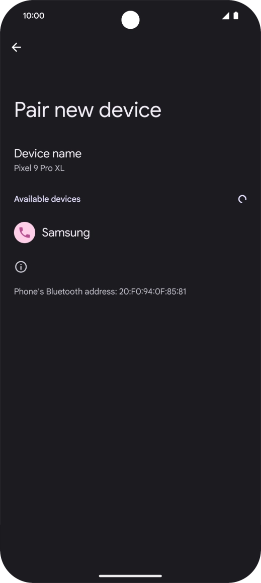 Press the required Bluetooth device and follow the instructions on the screen to pair the device with your phone.