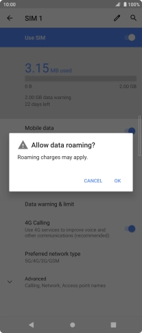 If you turn on data roaming, press OK.