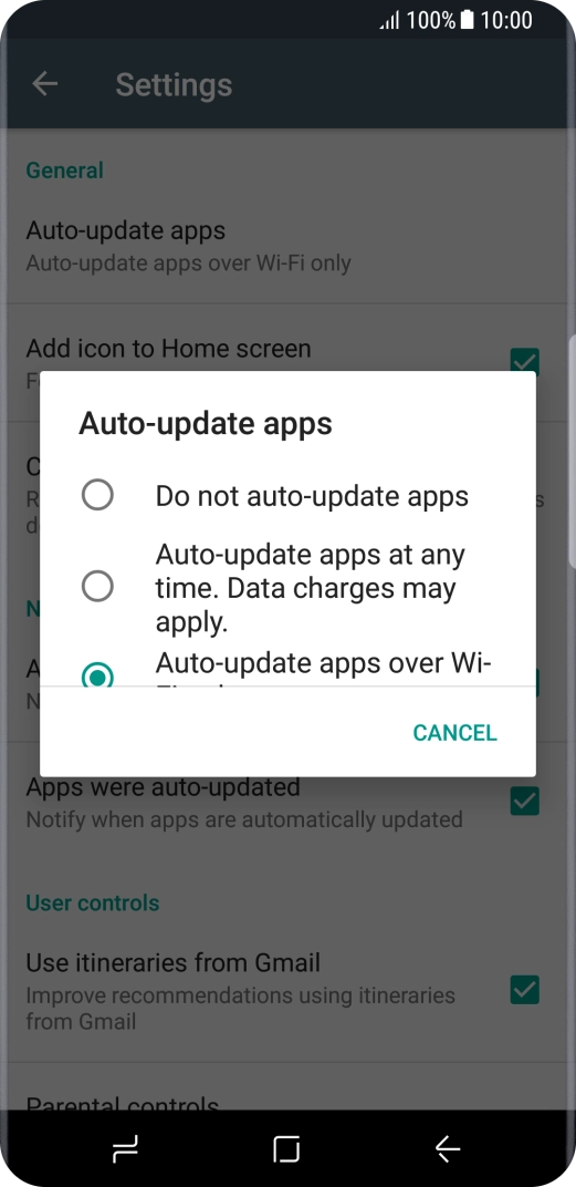 To turn on automatic update of apps using mobile network, press Auto-update apps at any time. Data charges may apply..