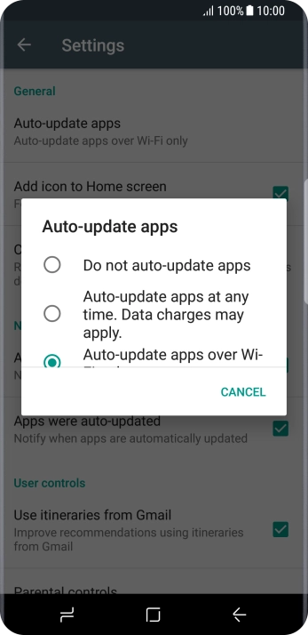 To turn on automatic update of apps using mobile network, press Auto-update apps at any time. Data charges may apply..