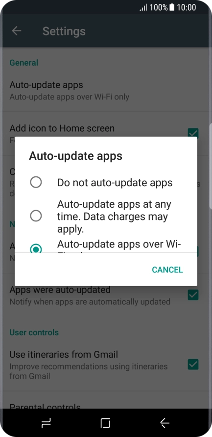 To turn on automatic update of apps using mobile network, press Auto-update apps at any time. Data charges may apply..