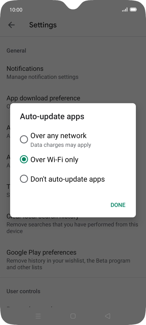 To turn on automatic update of apps using mobile network, press Over any network.