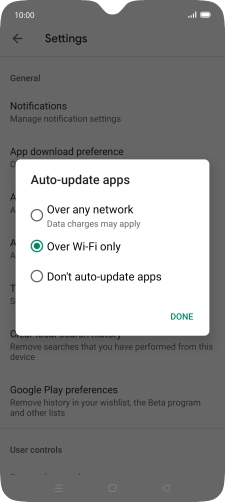 To turn on automatic update of apps using mobile network, press Over any network.