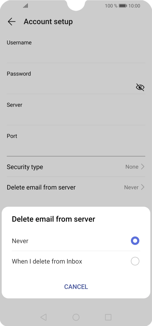 Press Never to keep email on the server when you delete them on your phone.