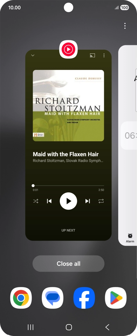 To end one running application, slide your finger upwards on the required application.