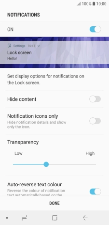 Press the indicator next to the required settings  to turn them on or off.
