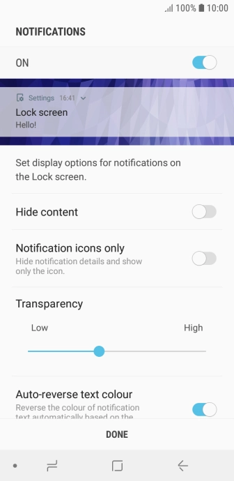 Press the indicator next to the required settings  to turn them on or off.