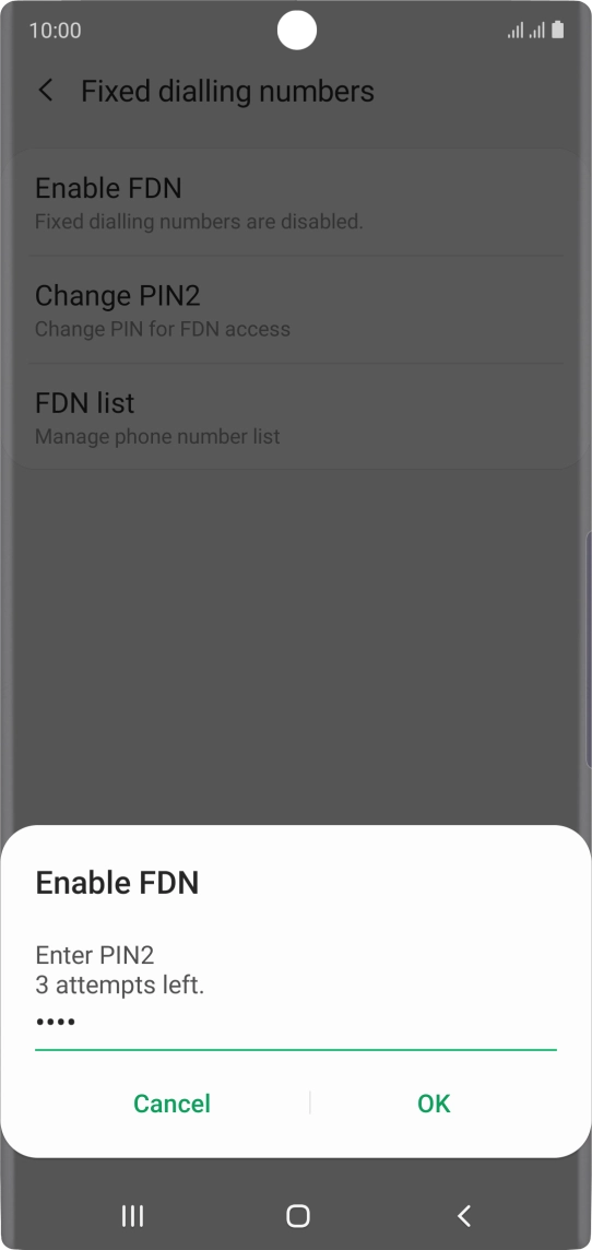 Key in your PIN2 and press OK. The default PIN2 is 0000.