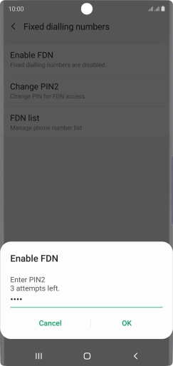 Key in your PIN2 and press OK. The default PIN2 is 0000.