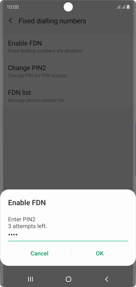 Key in your PIN2 and press OK. The default PIN2 is 0000.