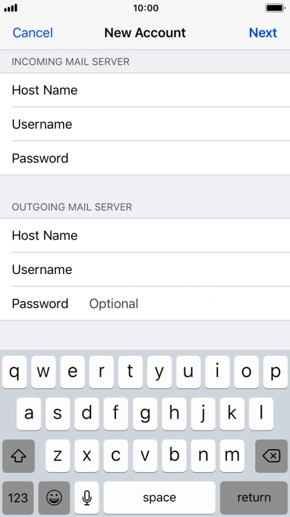 Press Password and key in the password for your email account.