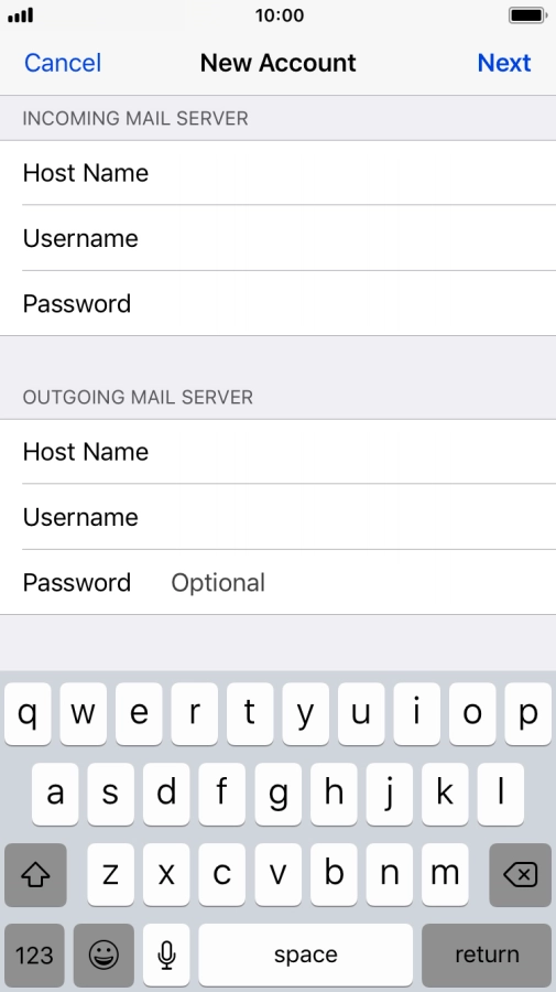 Press Password and key in the password for your email account.