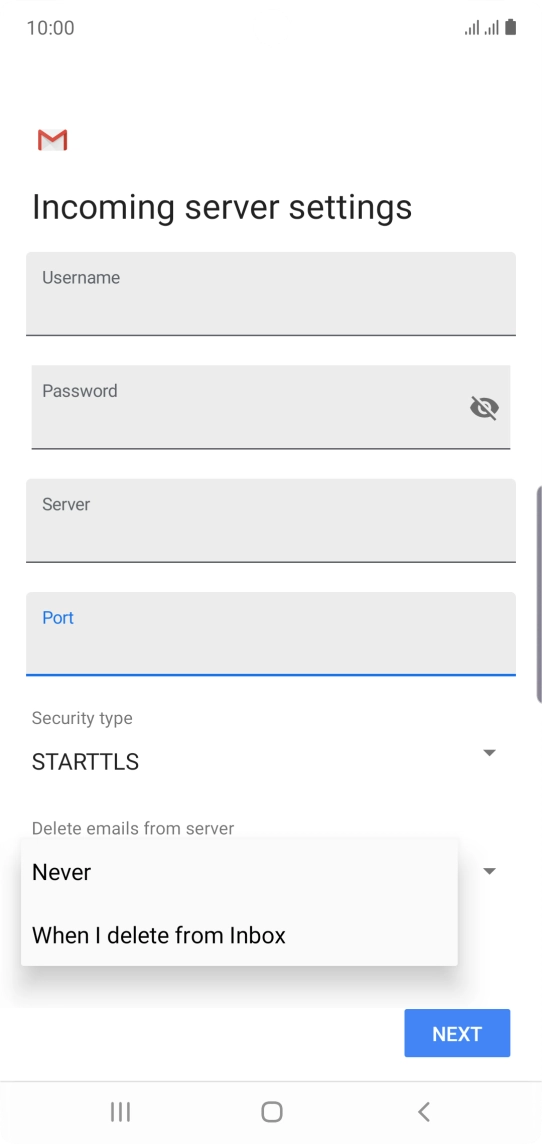 Press Never to keep email on the server when you delete them on your phone.