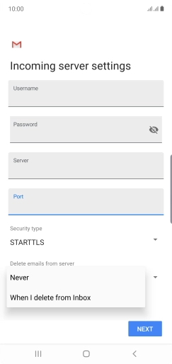 Press Never to keep email on the server when you delete them on your phone.