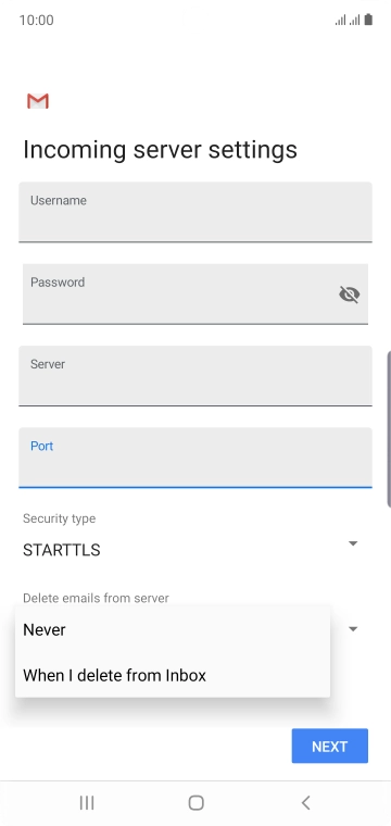 Press Never to keep email on the server when you delete them on your phone.