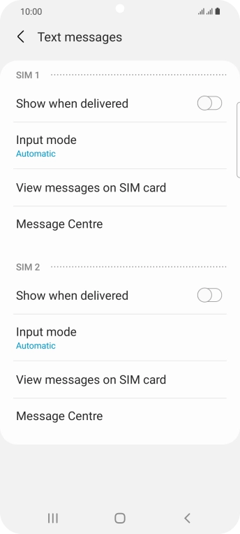 Press Message Centre below the required SIM.
